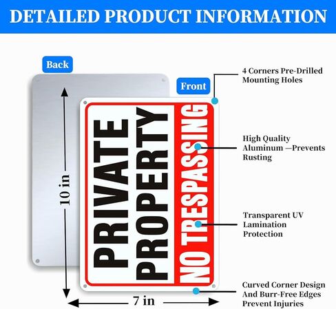 لافتات ممنوع التعدي على ممتلكات خاصة (4 عبوات)، لافتة معدنية ألومنيوم عاكسة مقاومة للصدأ مقاس 10x7 بوصة، سهلة التركيب، مقاومة للطقس ومقاومة للماء، مناسبة للاستخدام المنزلي والتجاري in Kuwait