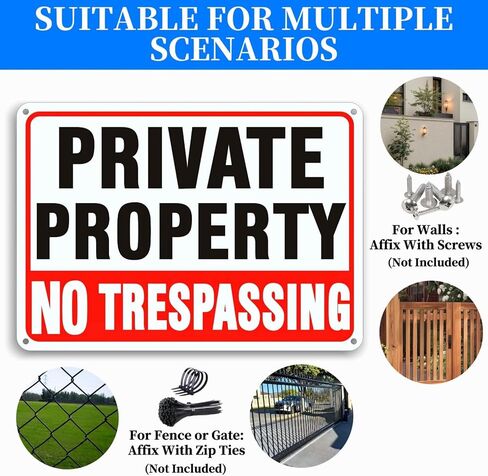 لافتات ممنوع التعدي على ممتلكات خاصة (4 عبوات)، لافتة معدنية ألومنيوم عاكسة مقاومة للصدأ مقاس 10x7 بوصة، سهلة التركيب، مقاومة للطقس ومقاومة للماء، مناسبة للاستخدام المنزلي والتجاري in Kuwait