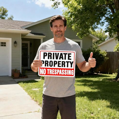 لافتات ممنوع التعدي على ممتلكات خاصة (4 عبوات)، لافتة معدنية ألومنيوم عاكسة مقاومة للصدأ مقاس 10x7 بوصة، سهلة التركيب، مقاومة للطقس ومقاومة للماء، مناسبة للاستخدام المنزلي والتجاري in Kuwait