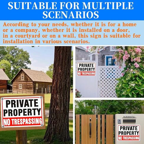 لافتات ممنوع التعدي على ممتلكات خاصة (4 عبوات)، لافتة معدنية ألومنيوم عاكسة مقاومة للصدأ مقاس 10x7 بوصة، سهلة التركيب، مقاومة للطقس ومقاومة للماء، مناسبة للاستخدام المنزلي والتجاري in Kuwait