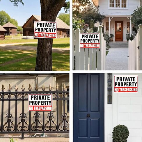 لافتات ممنوع التعدي على ممتلكات خاصة (4 عبوات)، لافتة معدنية ألومنيوم عاكسة مقاومة للصدأ مقاس 10x7 بوصة، سهلة التركيب، مقاومة للطقس ومقاومة للماء، مناسبة للاستخدام المنزلي والتجاري in Kuwait