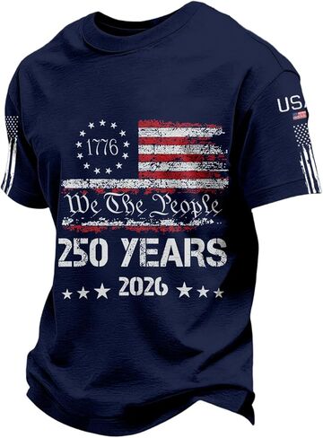 250th Anniversary USA Shirt Men Independence Day Patriotic America American Flag Crewneck Short Sleeve Shirts in Saudi Arabia