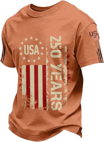 250th Anniversary USA Shirt Men Independence Day Patriotic America American Flag Crewneck Short Sleeve Shirts in Saudi Arabia