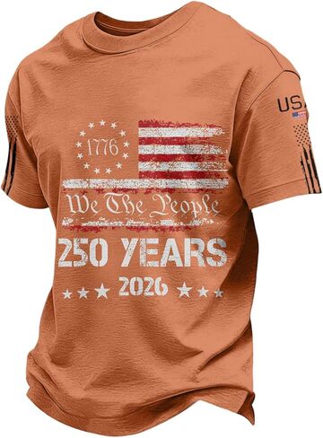 250th Anniversary USA Shirt Men Independence Day Patriotic America American Flag Crewneck Short Sleeve Shirts in Saudi Arabia