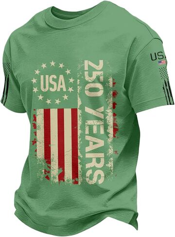 250th Anniversary USA Shirt Men Independence Day Patriotic America American Flag Crewneck Short Sleeve Shirts in Saudi Arabia