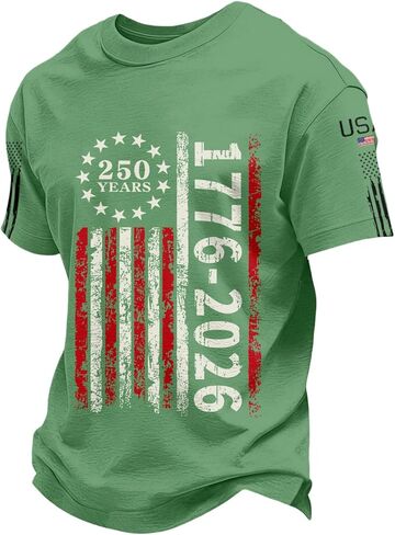 250th Anniversary USA Shirt Men Independence Day Patriotic America American Flag Crewneck Short Sleeve Shirts in Saudi Arabia