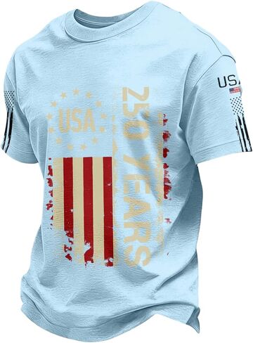 250th Anniversary USA Shirt Men Independence Day Patriotic America American Flag Crewneck Short Sleeve Shirts in Saudi Arabia