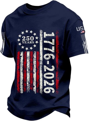 250th Anniversary USA Shirt Men Independence Day Patriotic America American Flag Crewneck Short Sleeve Shirts in Saudi Arabia