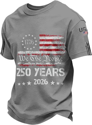 250th Anniversary USA Shirt Men Independence Day Patriotic America American Flag Crewneck Short Sleeve Shirts in Saudi Arabia