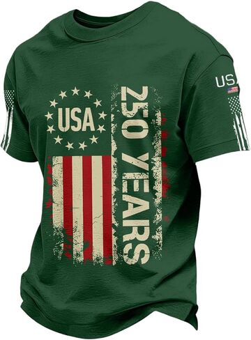 250th Anniversary USA Shirt Men Independence Day Patriotic America American Flag Crewneck Short Sleeve Shirts in Saudi Arabia