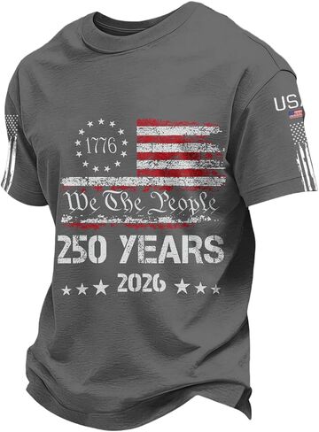 250th Anniversary USA Shirt Men Independence Day Patriotic America American Flag Crewneck Short Sleeve Shirts in Saudi Arabia