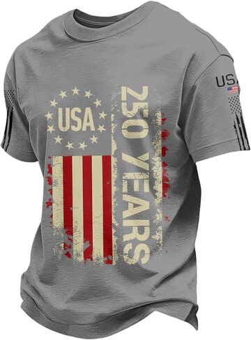 250th Anniversary USA Shirt Men Independence Day Patriotic America American Flag Crewneck Short Sleeve Shirts in Saudi Arabia