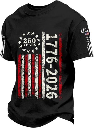 250th Anniversary USA Shirt Men Independence Day Patriotic America American Flag Crewneck Short Sleeve Shirts in Saudi Arabia