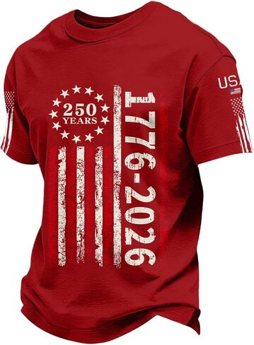 250th Anniversary USA Shirt Men Independence Day Patriotic America American Flag Crewneck Short Sleeve Shirts in Saudi Arabia