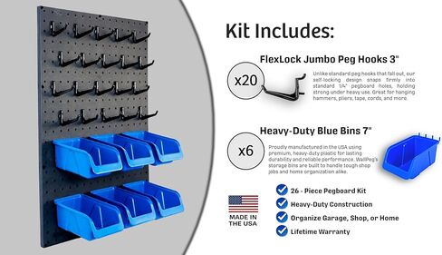 ملحقات منظم WallPeg Nerf - مجموعة صناديق Pegboard وخطافات Jumbo Peg - 6 صناديق تخزين كبيرة باللون الأزرق الكوبالت و20 خطافًا جامبو Peg - نظام تخزين Nerf للمسدسات والسهام - صنع في الولايات المتحدة الأمريكية in Kuwait