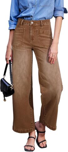 Sidefeel Women's Wide Leg Jeans High Waisted Stretchy Jeans Straight Leg Loose Fit Ankle Denim Pants in Kuwait