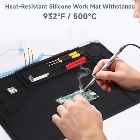 Silicone Soldering Mat with Soldering Stand, 20x14 Inch ESD Anti Static & 932°F Heat Resistant Workbench Mat for Electronics Repair, PCB, Phone, Watch, PC Building in Kuwait