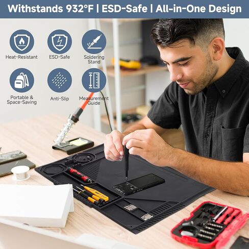 Silicone Soldering Mat with Soldering Stand, 20x14 Inch ESD Anti Static & 932°F Heat Resistant Workbench Mat for Electronics Repair, PCB, Phone, Watch, PC Building in Kuwait