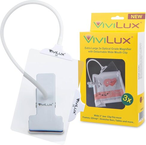 ViviLux Optical Grade 3X Magnifier with Light, 1200 Lumen, Rechargeable LED Craft Light, Wide Mouth Clip, Hands-Free for Sewing & Needlework in Kuwait