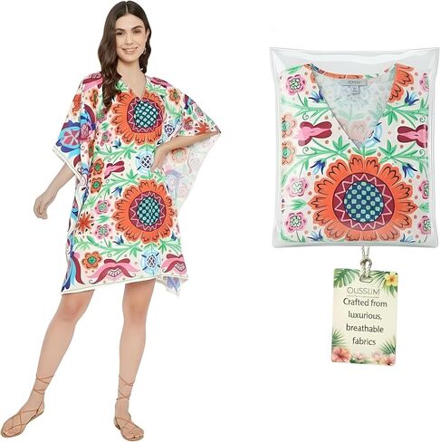 Oussum Women Short Caftan Tunic Top Polyester Kaftan Dress Plus Size for Beach in Kuwait