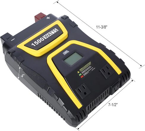 عاكس طاقة 1500 واط موجة جيبية معدلة - محول تيار متردد 12 فولت تيار مستمر إلى 115 فولت مع منفذي USB، النوع C، 3 منافذ تيار متردد، شاشة LCD، للسيارة والشاحنات والمركبات الترفيهية والتخييم ومواقع العمل والطوارئ، أسود in Kuwait