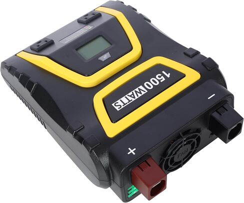 عاكس طاقة 1500 واط موجة جيبية معدلة - محول تيار متردد 12 فولت تيار مستمر إلى 115 فولت مع منفذي USB، النوع C، 3 منافذ تيار متردد، شاشة LCD، للسيارة والشاحنات والمركبات الترفيهية والتخييم ومواقع العمل والطوارئ، أسود in Kuwait