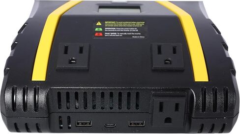 عاكس طاقة 1500 واط موجة جيبية معدلة - محول تيار متردد 12 فولت تيار مستمر إلى 115 فولت مع منفذي USB، النوع C، 3 منافذ تيار متردد، شاشة LCD، للسيارة والشاحنات والمركبات الترفيهية والتخييم ومواقع العمل والطوارئ، أسود in Kuwait