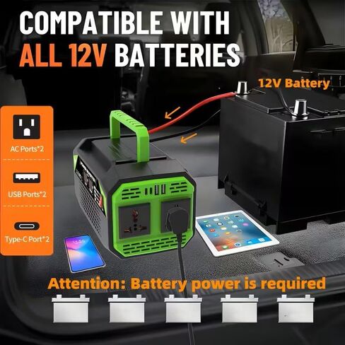 1200W Car Power Inverter, 12V DC to 110V AC Converter with LCD Display, 2 AC Outlets, Dual USB and Type-C Ports, Portable Charger for Car Truck RV Camping Travel (1200.0, Watts) in Saudi Arabia