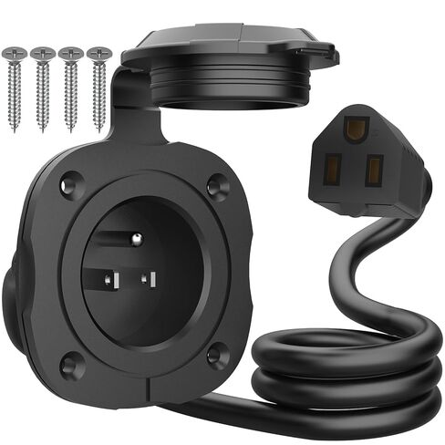 PAULINN 15 أمبير 125 فولت تيار متردد قابس منفذ مدخل الطاقة مع سلك تمديد مدمج 18 بوصة، NEMA 5-15 RV مدخل ذو حواف مع غطاء خلفي مقاوم للماء، 2 قطب 3 أسلاك شور قابس طاقة للمركبات الترفيهية والشاحنات والقوارب والمولدات in Kuwait