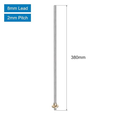 uxcell 380mm / 15 Inch Tr8x8 Stainless Steel Lead Screw with T8 Brass Nut - [ Acme Thread, 2mm Pitch, 8mm Lead ] for 3D Printer Z Axis, CNC Machine in Saudi Arabia