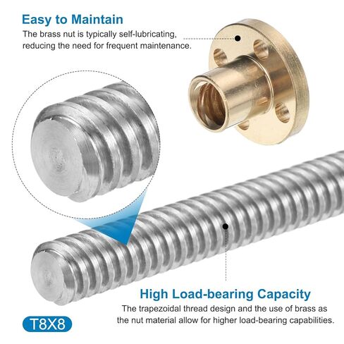 uxcell 380mm / 15 Inch Tr8x8 Stainless Steel Lead Screw with T8 Brass Nut - [ Acme Thread, 2mm Pitch, 8mm Lead ] for 3D Printer Z Axis, CNC Machine in Saudi Arabia