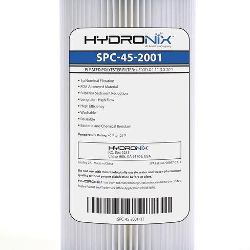 Hydronix SPC-45-2001 فلتر مياه مطوي للمنزل بأكمله تجاري صناعي قابل للغسل وإعادة الاستخدام 4.5 × 20-1 ميكرون in Saudi Arabia