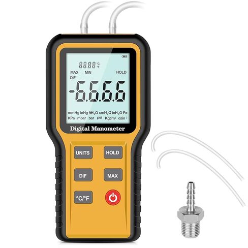 Manometer, Digital Manometer HVAC, Dual-Port Gas Pressure Tester, 12 Units Differential Pressure Gauge, Data Storage & Zeroing, Air Pressure Meter with LCD Blacklit in Saudi Arabia