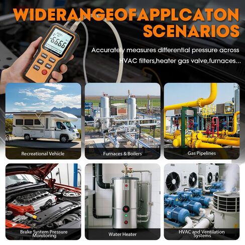 Manometer, Digital Manometer HVAC, Dual-Port Gas Pressure Tester, 12 Units Differential Pressure Gauge, Data Storage & Zeroing, Air Pressure Meter with LCD Blacklit in Saudi Arabia