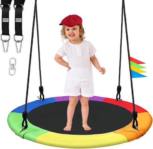 40 Inch Saucer Tree Swing for Kids, 900lbs Swings Seat for Children with Adjustable Hanging Straps Waterproof Safe Durable Swing Sets for Indoor Outdoor Backyard Playground, Blue in Kuwait