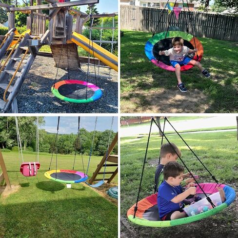 40 Inch Saucer Tree Swing for Kids, 900lbs Swings Seat for Children with Adjustable Hanging Straps Waterproof Safe Durable Swing Sets for Indoor Outdoor Backyard Playground, Blue in Kuwait