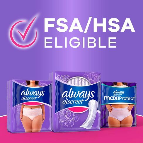 Always Discreet Adult Incontinence Pads for Women, Maximum Absorbency, Regular Length, Postpartum Pads, Up to 100% Bladder Leak Protection, 48 Count in Kuwait