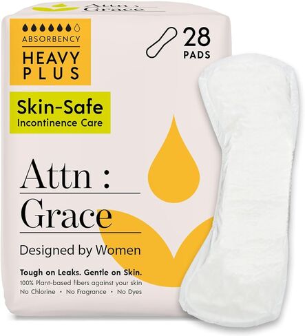 Attn: Grace Heavy Plus Incontinence Pads for Women, 28-Pack - Plant-Based, High Absorbency, Breathable - Incontinence Pads for Heavy Bladder Leaks & Sensitive Skin in Kuwait