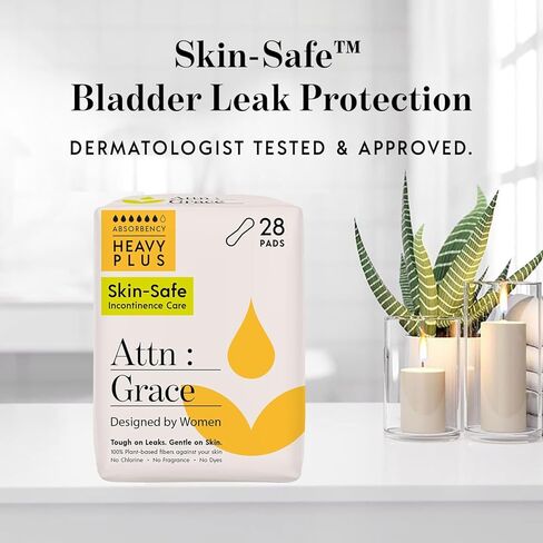 Attn: Grace Heavy Plus Incontinence Pads for Women, 28-Pack - Plant-Based, High Absorbency, Breathable - Incontinence Pads for Heavy Bladder Leaks & Sensitive Skin in Kuwait