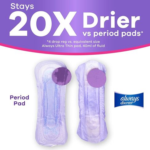 Always Discreet Adult Incontinence Pads for Women, Light Absorbency, Regular Length, Postpartum Pads, Up to 100% Bladder Leak Protection, 42 Count in Kuwait