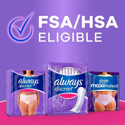 Always Discreet Adult Incontinence Pads for Women, Light Absorbency, Regular Length, Postpartum Pads, Up to 100% Bladder Leak Protection, 42 Count in Kuwait