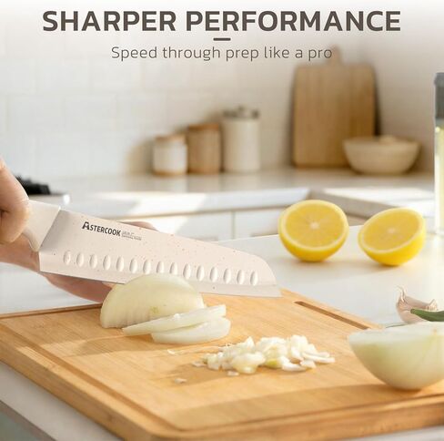 Astercook Knife Set, 15 Pieces Kitchen Knife Set with Sharpener Block, German Stainless Steel Knives Set with Anti-Rust Coating, Dishwasher Safe Elegant Cream White Knife Block Sets, Valentine's Gift in Kuwait