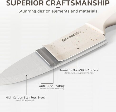 Astercook Knife Set, 15 Pieces Kitchen Knife Set with Sharpener Block, German Stainless Steel Knives Set with Anti-Rust Coating, Dishwasher Safe Elegant Cream White Knife Block Sets, Valentine's Gift in Kuwait