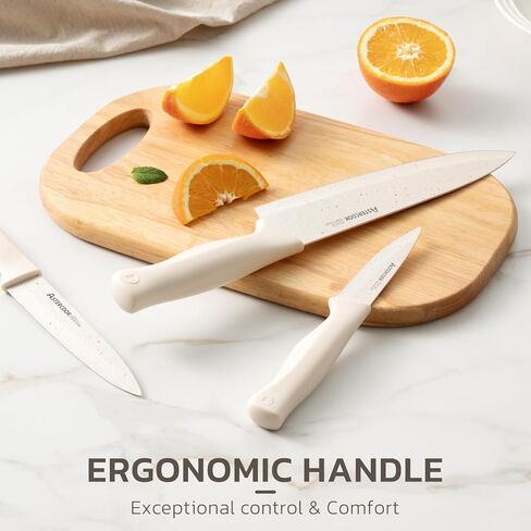 Astercook Knife Set, 15 Pieces Kitchen Knife Set with Sharpener Block, German Stainless Steel Knives Set with Anti-Rust Coating, Dishwasher Safe Elegant Cream White Knife Block Sets, Valentine's Gift in Kuwait