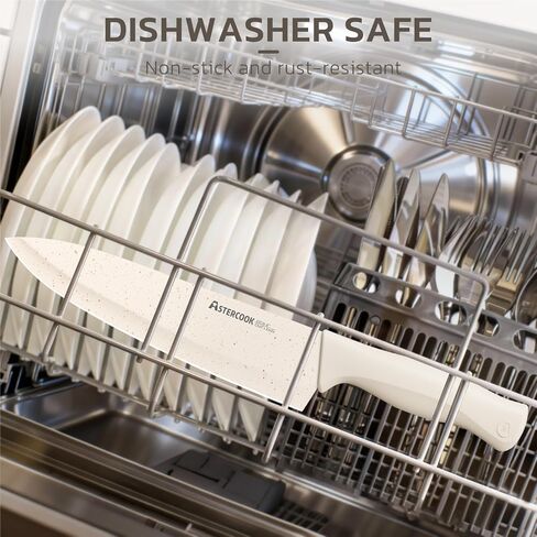 Astercook Knife Set, 15 Pieces Kitchen Knife Set with Sharpener Block, German Stainless Steel Knives Set with Anti-Rust Coating, Dishwasher Safe Elegant Cream White Knife Block Sets, Valentine's Gift in Kuwait