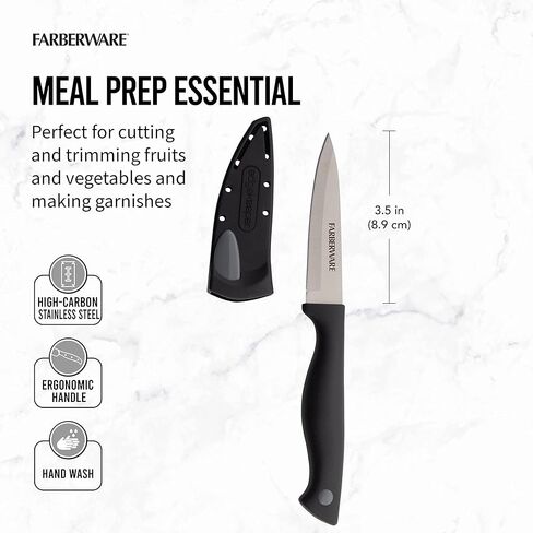 Farberware Edgekeeper 3.5-Inch Paring Knife with Self-Sharpening Blade Cover, High Carbon-Stainless Steel Kitchen Knife with Ergonomic Handle, Razor-Sharp Knife, Black in Kuwait