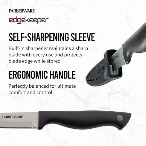 Farberware Edgekeeper 3.5-Inch Paring Knife with Self-Sharpening Blade Cover, High Carbon-Stainless Steel Kitchen Knife with Ergonomic Handle, Razor-Sharp Knife, Black in Kuwait