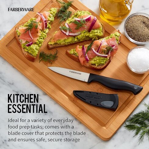Farberware Edgekeeper 3.5-Inch Paring Knife with Self-Sharpening Blade Cover, High Carbon-Stainless Steel Kitchen Knife with Ergonomic Handle, Razor-Sharp Knife, Black in Kuwait