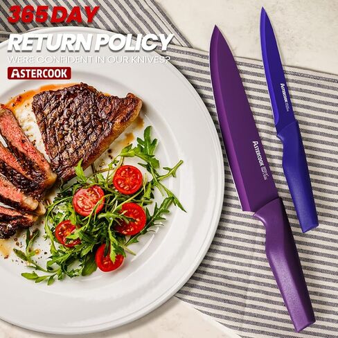 مجموعة سكاكين أستركوك، مجموعة سكاكين مطبخ مرمزة بالألوان مكونة من 12 قطعة، طقم سكاكين شيف من الفولاذ المقاوم للصدأ مكون من 6 ألوان مضادة للصدأ مع 6 واقيات للشفرات، آمنة للاستخدام في غسالة الأطباق in Kuwait