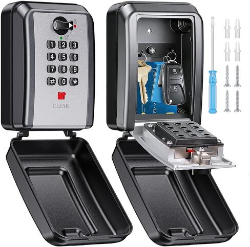 BKNOOU Sturdy Waterproof Key Lock Box for Outside, Large Capacity Wall Mount Lock Box for Keys with Code, 12-Digit Combination Resettable Security Lockbox for Outdoor House Spare Keys, Home, Garage in Kuwait